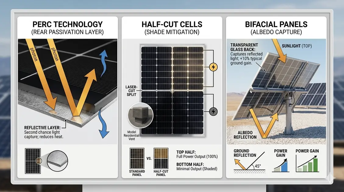 Modern Solar Panel Innovations : PERC, Half-cut Cells, and Bifacial Solar Panels