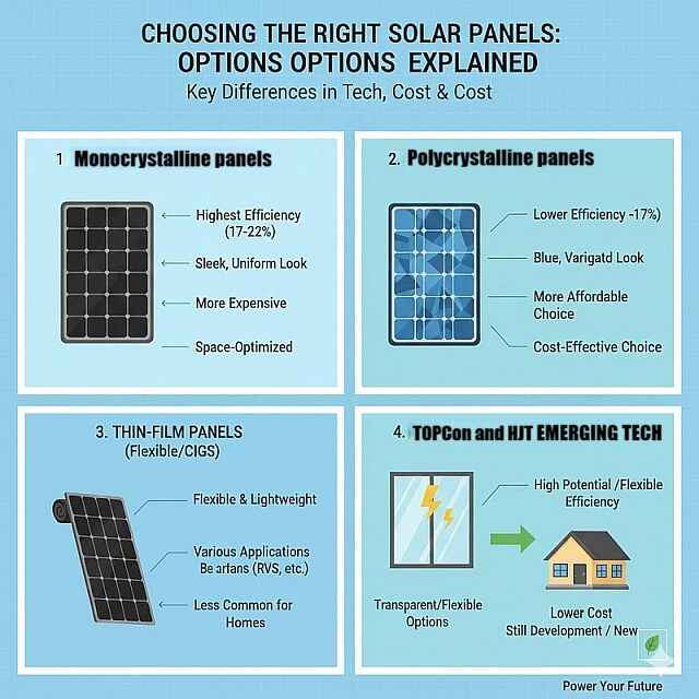 An illustration of the types of solar panels.