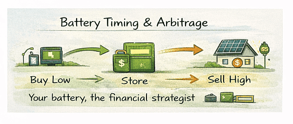 Solar Batteries allow for Timing Arbitrage, that helps maximize solar savings, boosts ROI, and shortens the Payback period