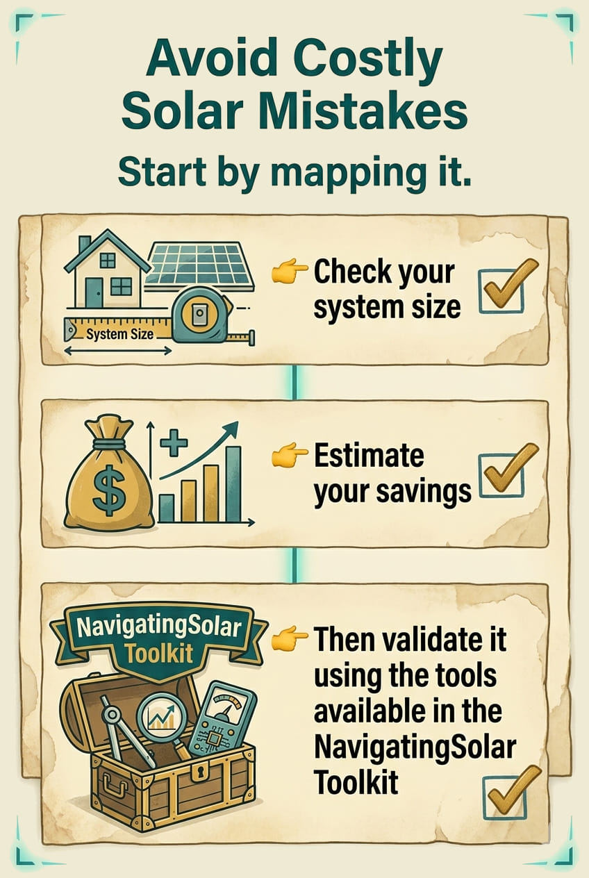 NavigatingSolar Mapping tools and calculators let's you plan, prepare and estimate sizes and cost before asking for a quote.
