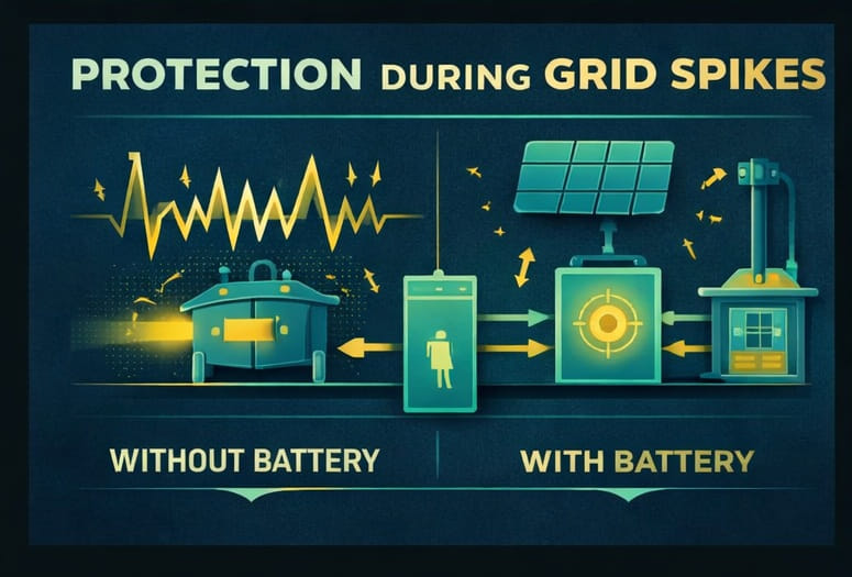 Solar Battery Storage : Protecting your system during Grid Spikes with the right inverter, smart battery and insurance also protects ROI and IRR