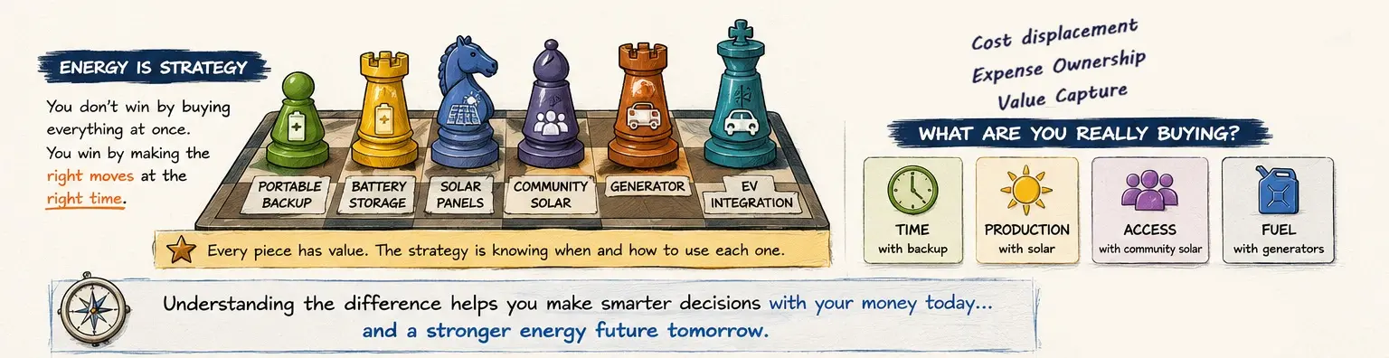Energy Strategy: **Cost displacement** & **Expense Ownership** and **Value Capture.** 
