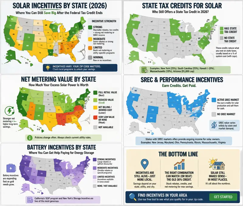 Listing the types of Solar incentives across the U.S. to look for in 2026