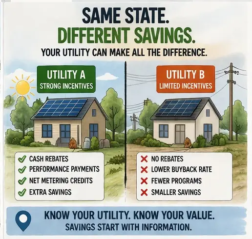 Solar incentives by utility: why 2 identical systems can perform very differently