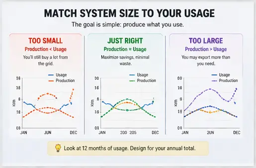 Match your System Size Correctly: consider your utility and your personal usage.