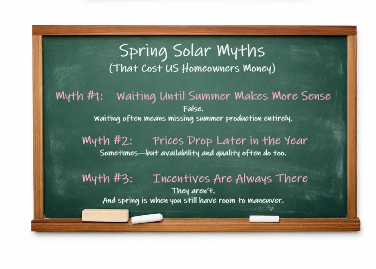 Spring Solar Installation Myths can cost Us homeowners money.