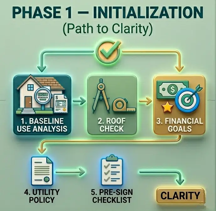 Phase 1 of Going Solar : Initialization - Check your solar readiness, Research Incentives & financing, Get Multiple Quotes