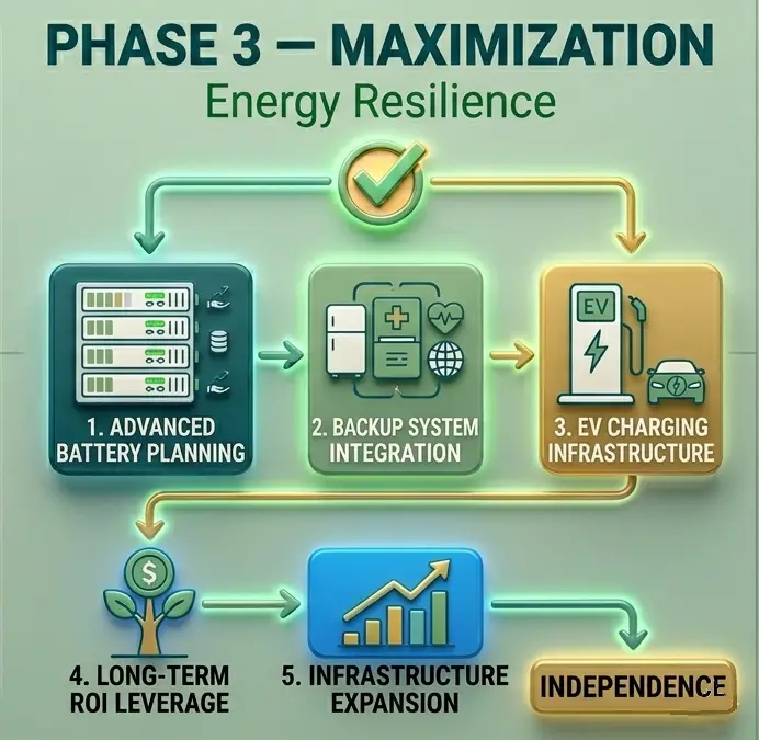 Phase 3 of Going Solar : Maximization - Future expansion, Battery storage, Energy Independence and possible grid participation.