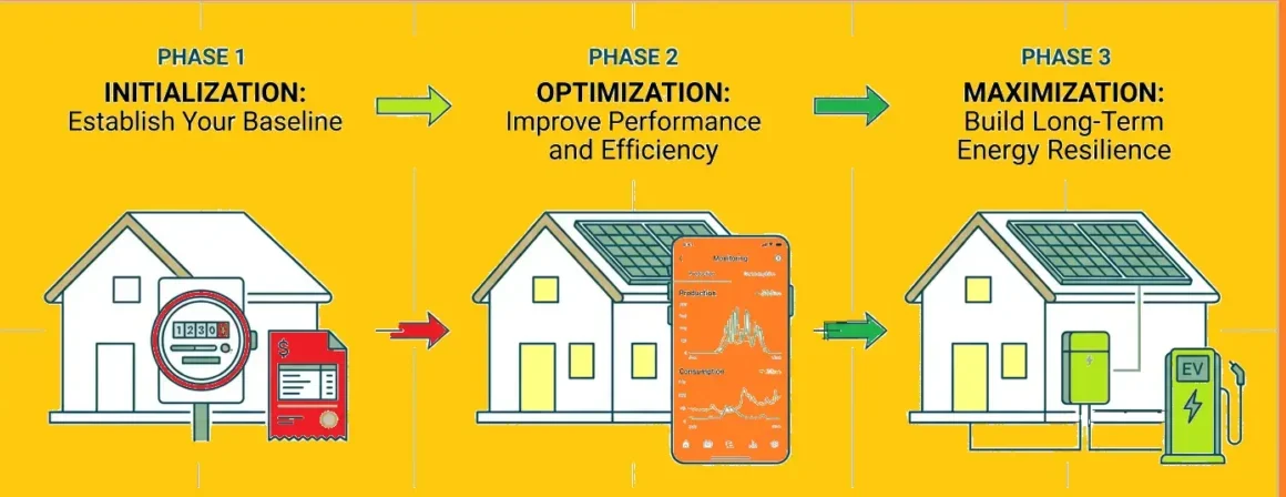 The 3 phases of going solar: Initialize - Optimize - Maximize.
Because solar grows with you.